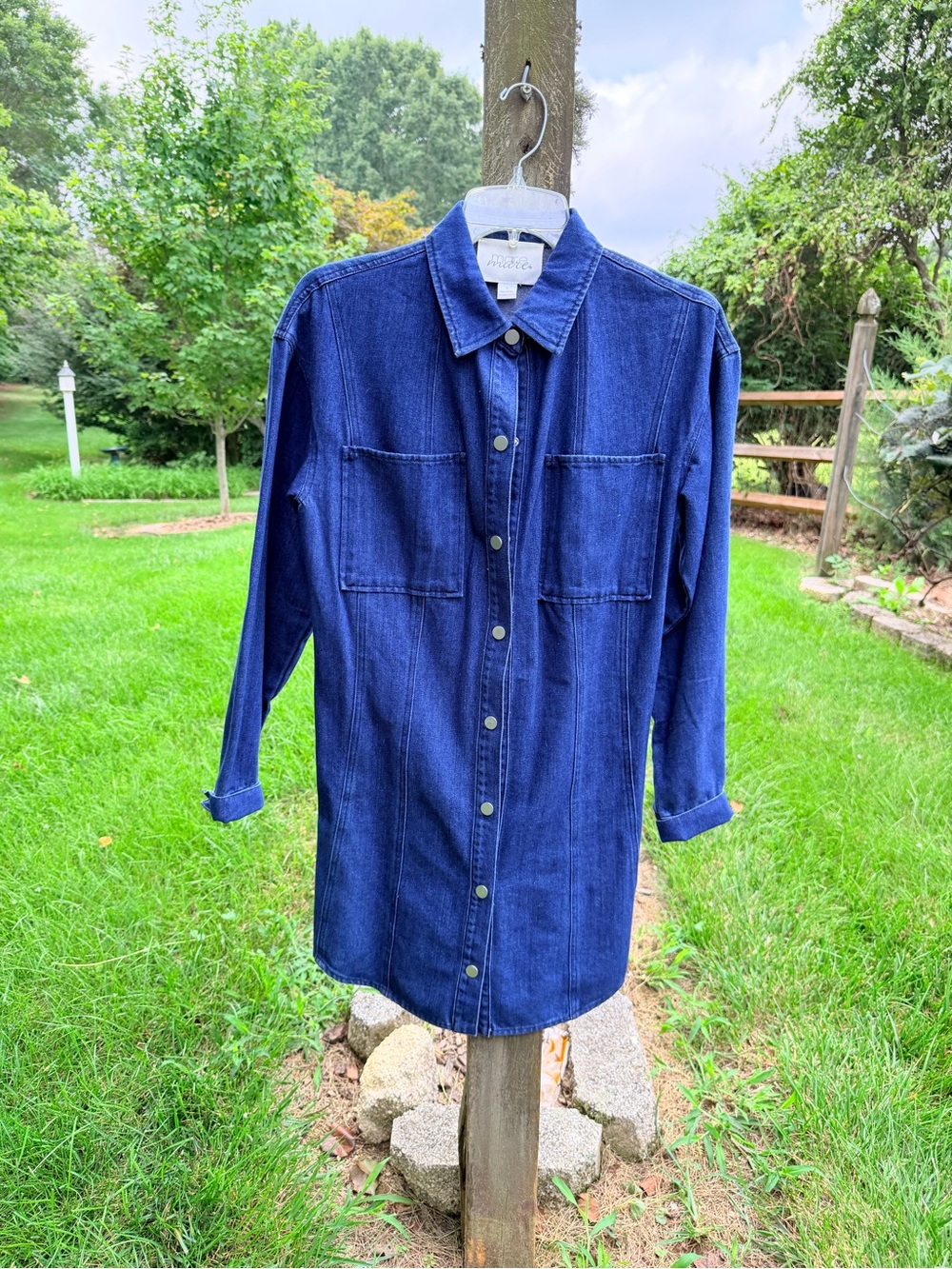 Overlap Denim Button-Down Shirt Jacket - Navy